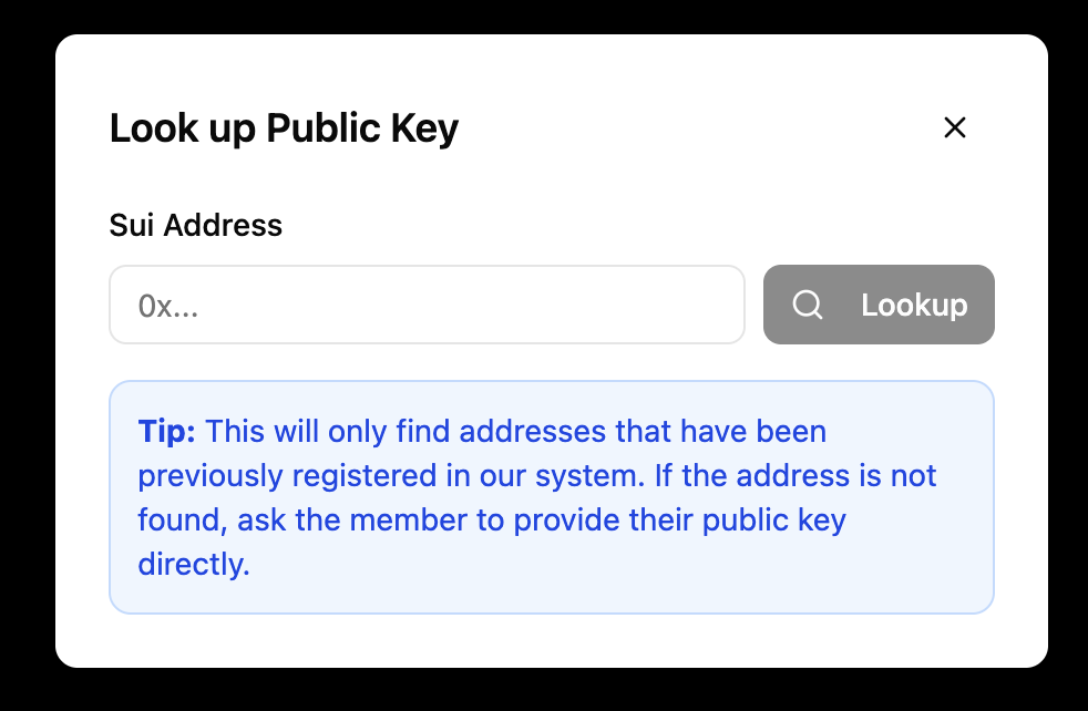 Screenshot showing how to look up a public key. Sagat lookup public key